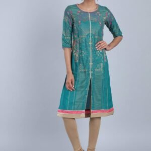 Green Round Neck Printed kurta