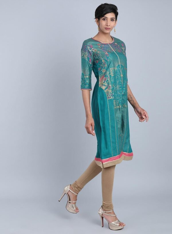 Green Round Neck Printed kurta - Image 3