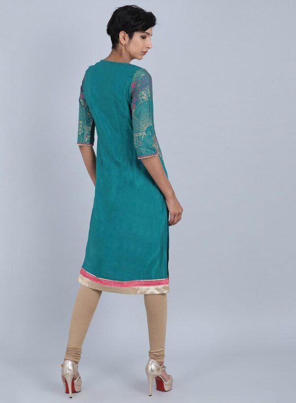 Green Round Neck Printed kurta - Image 4