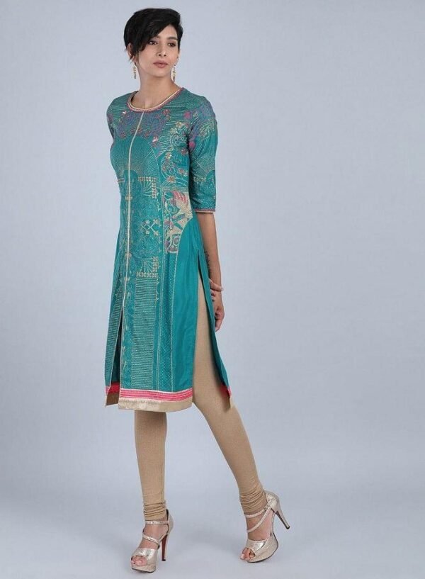 Green Round Neck Printed kurta - Image 8