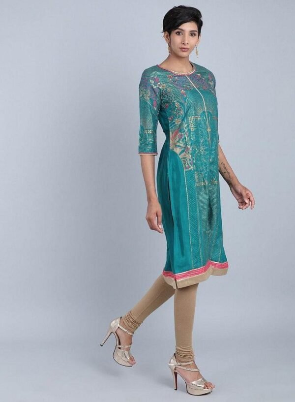 Green Round Neck Printed kurta - Image 9