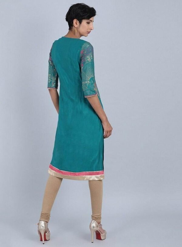 Green Round Neck Printed kurta - Image 10