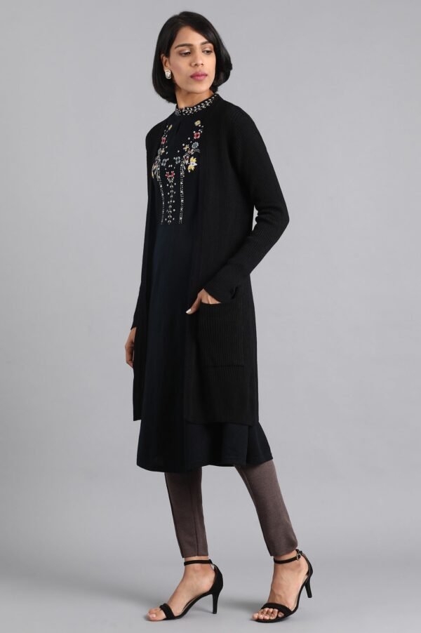Black Ribbed Cardigan - Image 3