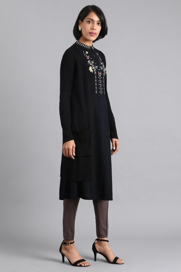 Black Ribbed Cardigan - Image 4