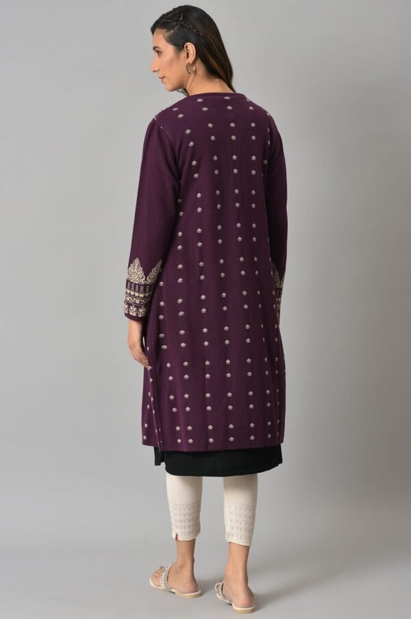 Purple Reversible Jacqaurd Cardigan - Image 2