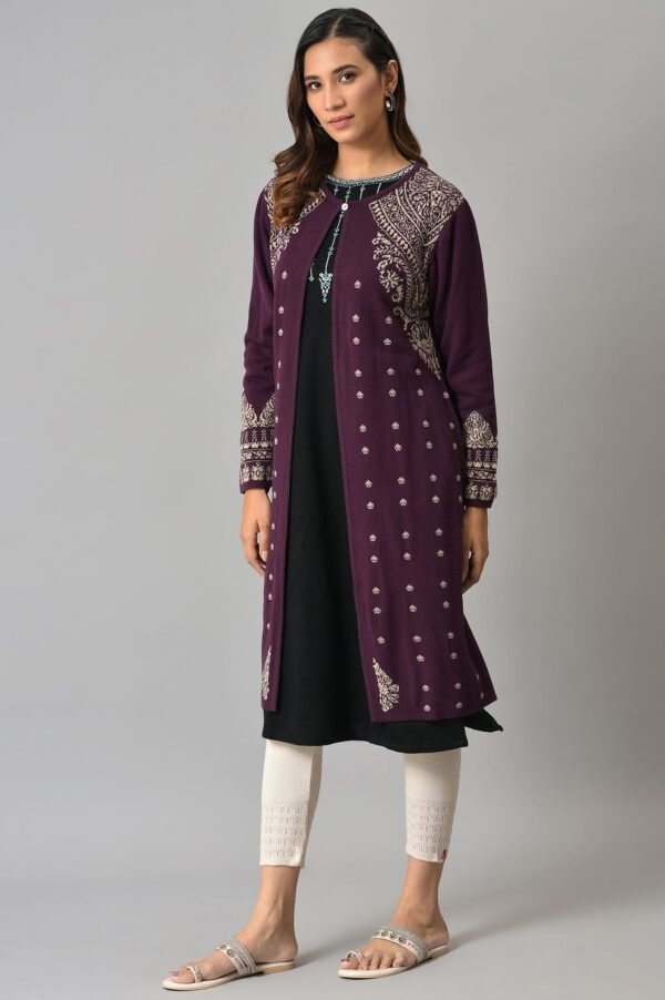 Purple Reversible Jacqaurd Cardigan - Image 3