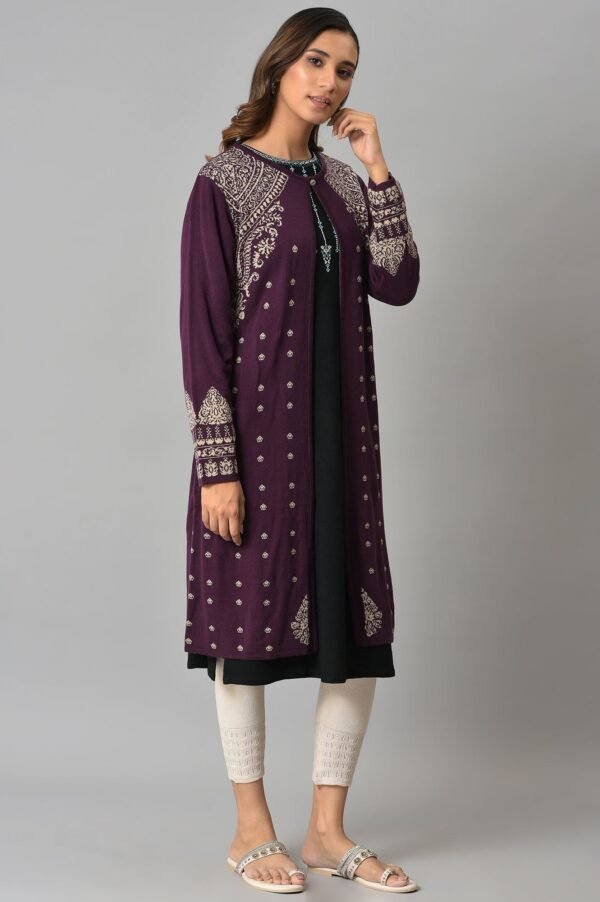 Purple Reversible Jacqaurd Cardigan - Image 4