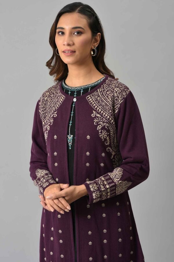 Purple Reversible Jacqaurd Cardigan - Image 5