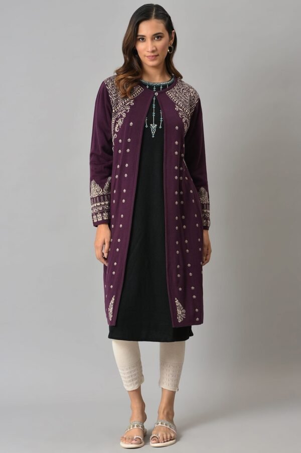 Purple Reversible Jacqaurd Cardigan - Image 8