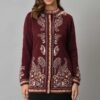Wine Paisley Printed Short Cardigan