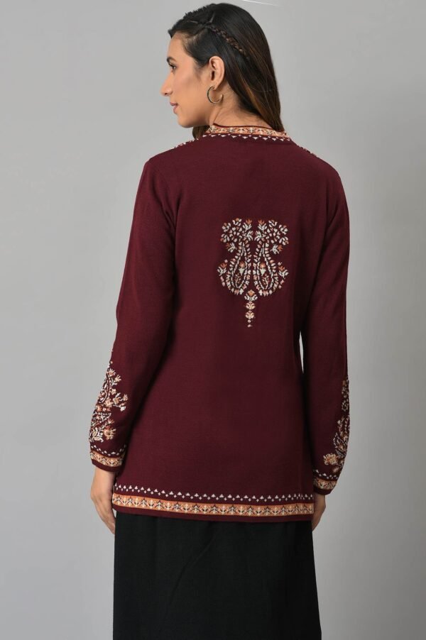 Wine Paisley Printed Short Cardigan - Image 2